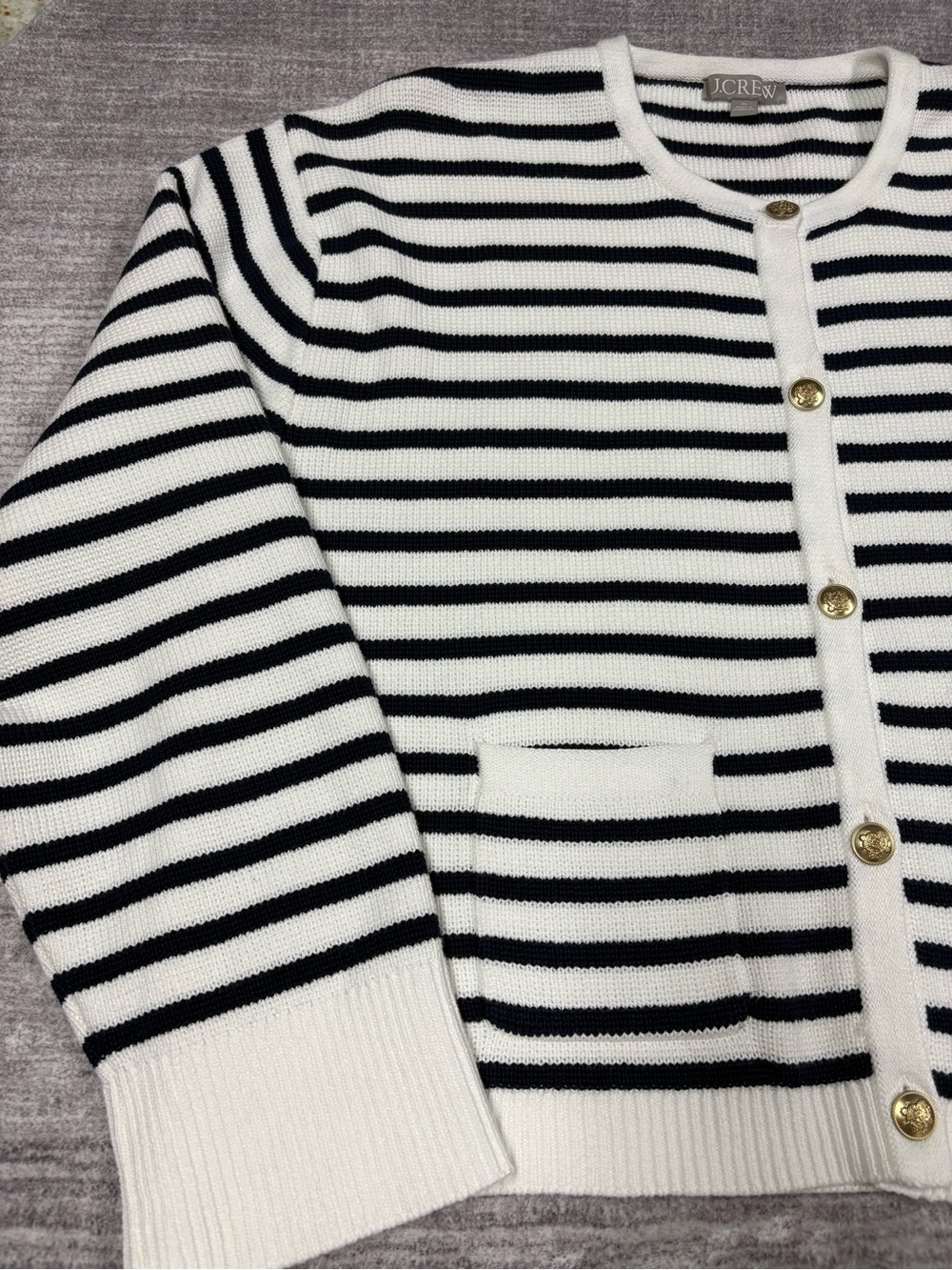 J. Crew Relaxed Emilie Sweater Jacket Natural Navy Stripe Cardigan XL Boxy - Picture 7 of 10